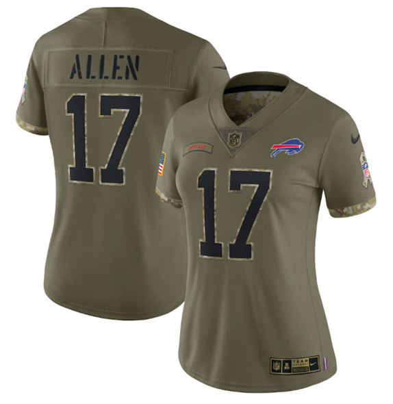 Women's Buffalo Bills #17 Josh Allen 2022 Olive Salute To Service Limited Stitched Jersey(Run Small)
